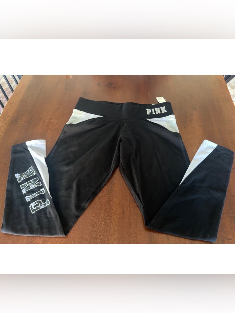 PINK Victoria's Secret Black Leggings with White Panels